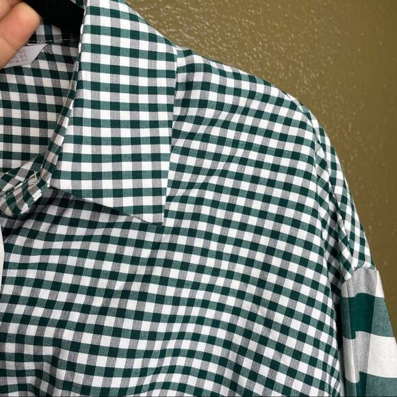 Zara Womens Top Size XS Checkered Green & White Button Down Long Sleeve Shirt - Picture 10 of 15